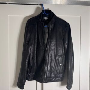 DKNY Mens Modern Lamb Leather Racer Jacket - Medium